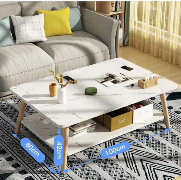 2 Tier Rectangular Wooden Coffee Modern Table - Image 7