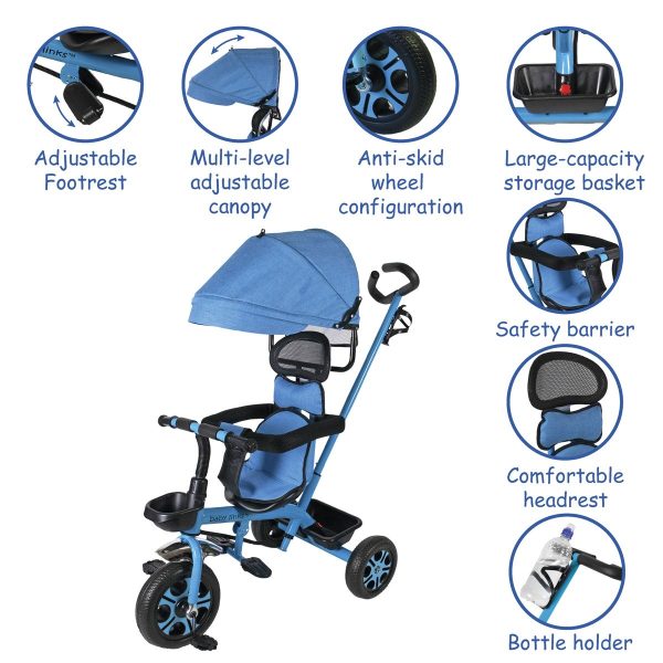 Baby Links Infant Tricycle Stroller with Sunshade, Push Bar, Safety Bar - Image 6