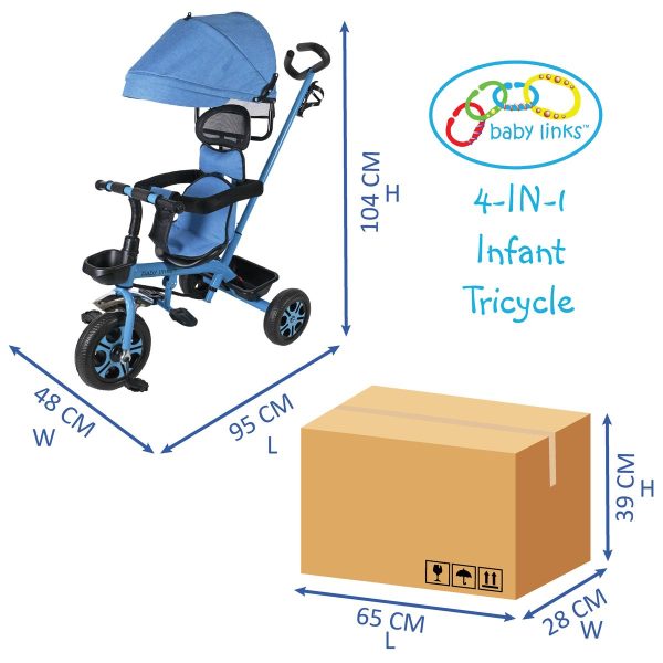 Baby Links Infant Tricycle Stroller with Sunshade, Push Bar, Safety Bar - Image 7