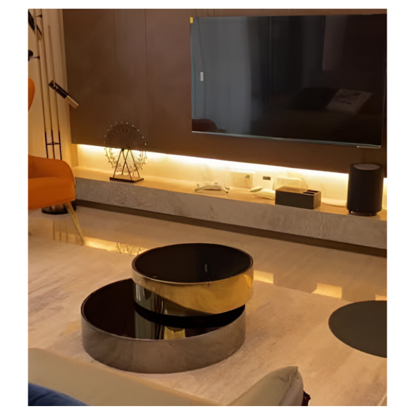 Elegant Round Marble Coffee Table With Rotating Round Ceramic Top - Image 6