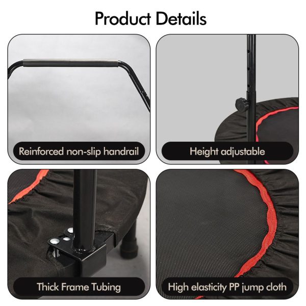 Foldable Fitness Bounce Exercise Trampoline with Adjustable Handle Bar 100cm - Image 2