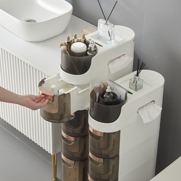 Rolling Narrow Storage Cabinet Trolley with Drawer Bathroom Vanity Trolley - 2 Drawers - Image 3