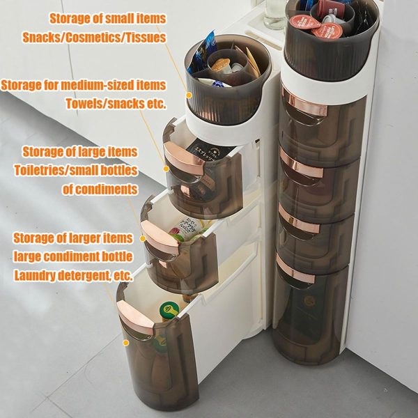 Rolling Narrow Storage Cabinet Trolley with Drawer Bathroom Vanity Trolley - 2 Drawers - Image 5