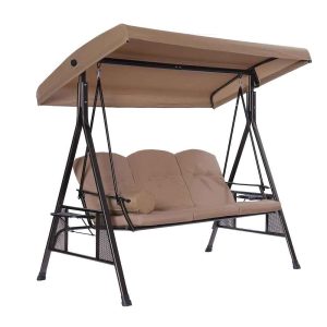 Tranquil Oasis - Outdoor Metal Swing Bench with Cushions